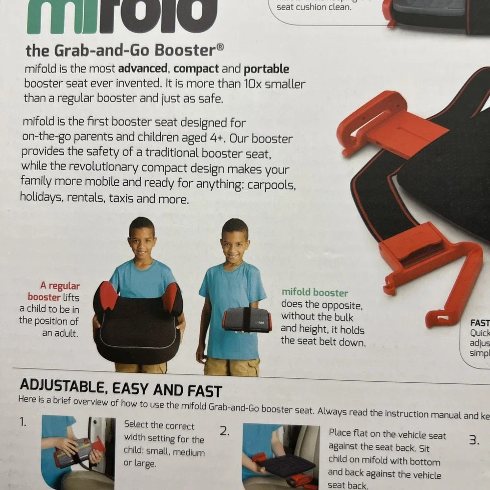 mifold  grab & go Car Booster Seat Slate Gray Compact and aged 4+ 40-100lbs